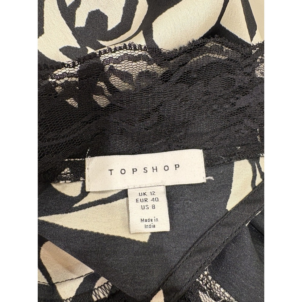 Topshop Black Satin Slip Dress Lace Rose Print Sz 8 Dark Coquette Whimsigoth - Picture 9 of 11
